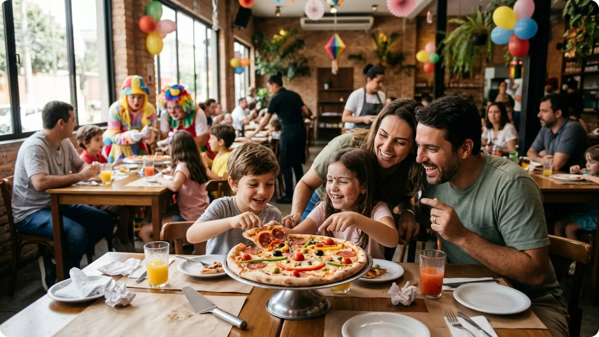 Dia das Crianças na Zona Norte: pizza, personagens e diversão em família